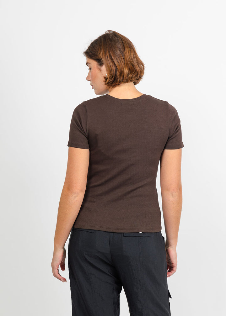 Goldie Camille Rib Short Sleeve Tee in Coffee available at Barbara Katz