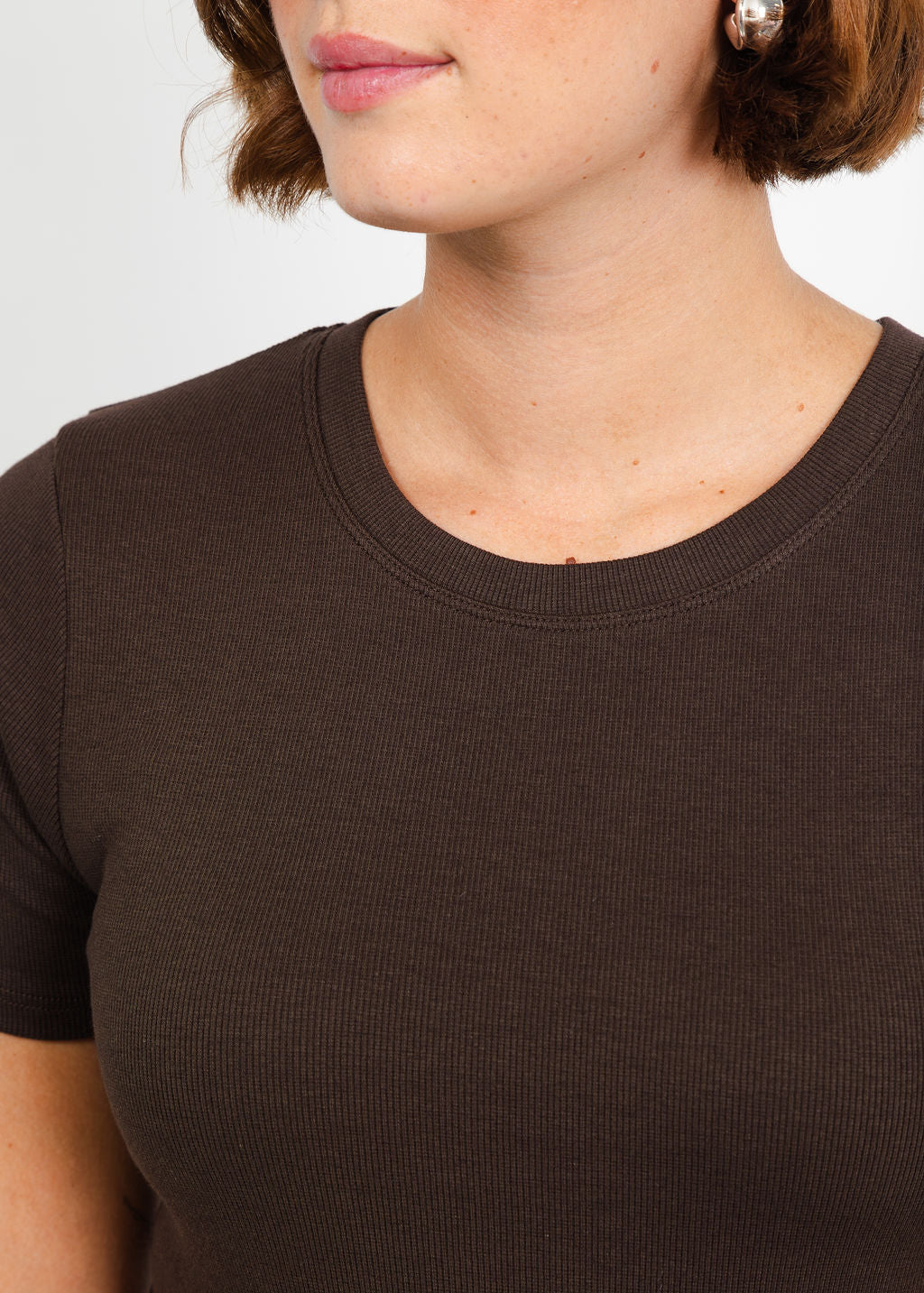 Goldie Camille Rib Short Sleeve Tee in Coffee available at Barbara Katz