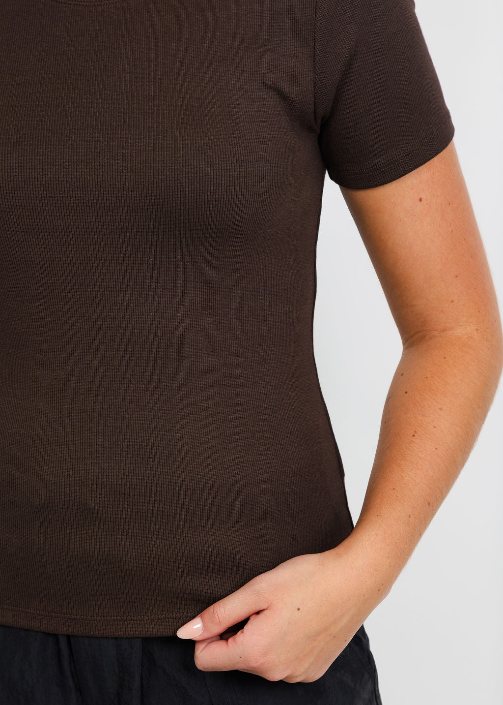 Goldie Camille Rib Short Sleeve Tee in Coffee available at Barbara Katz