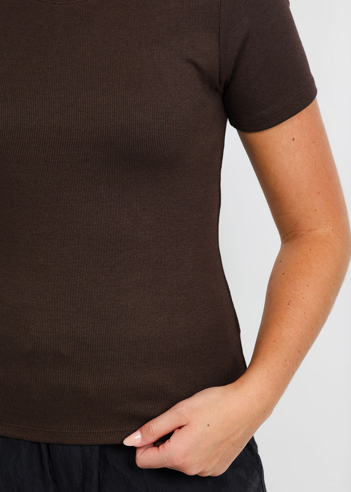 Goldie Camille Rib Short Sleeve Tee in Coffee available at Barbara Katz