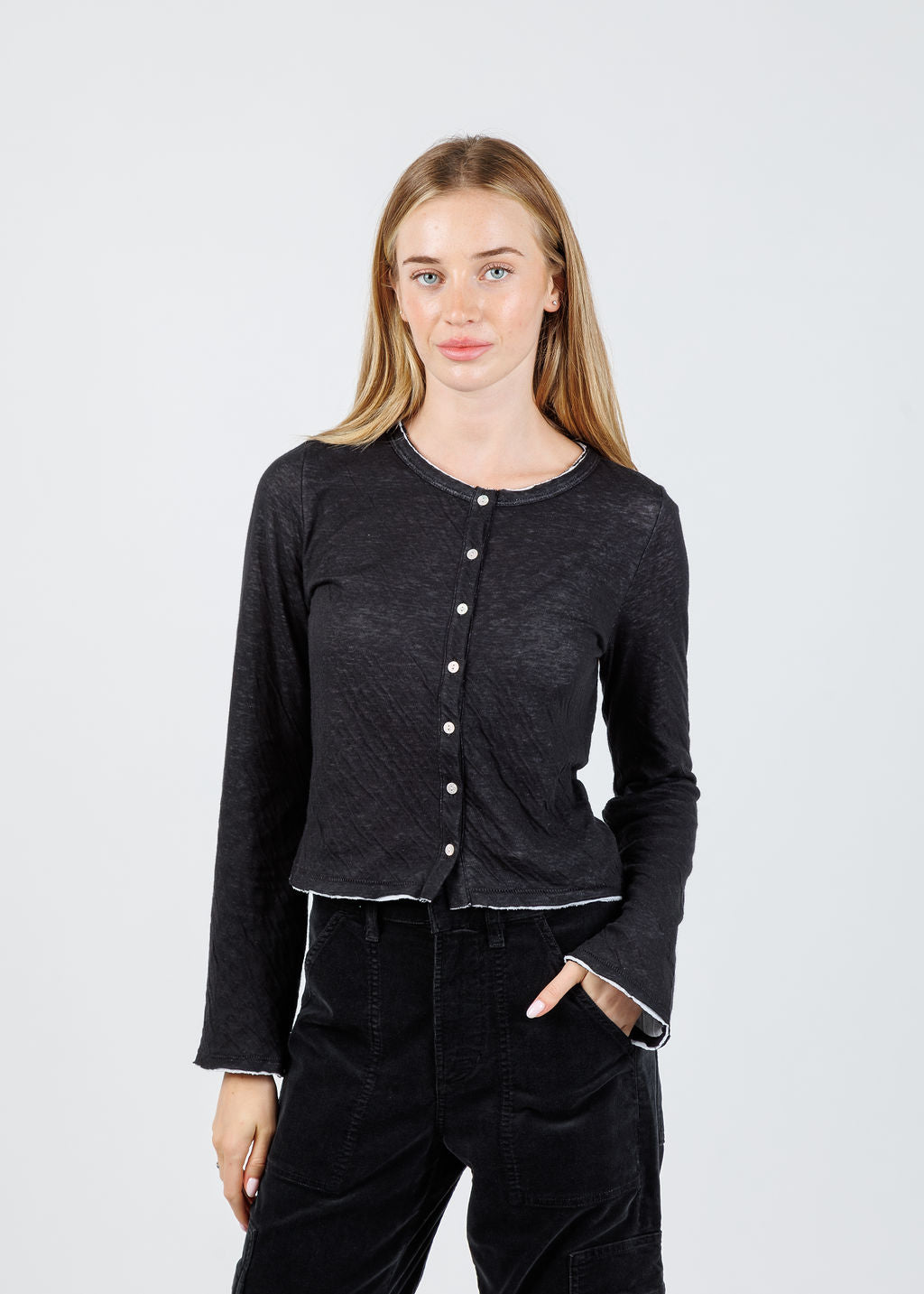 Goldie Chloe Double Layer Jersey Cardigan in Black/White available at Barbara Katz