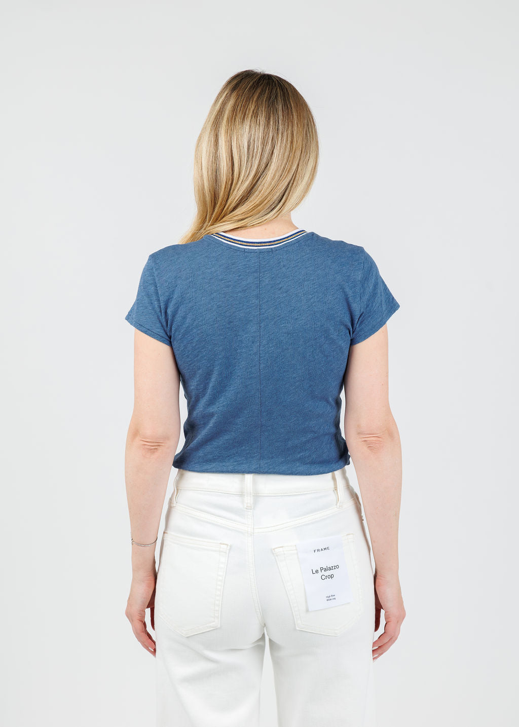 Goldie Classic Metallic Tipped Ringer Tee in Denim Heather available at Barbara Katz