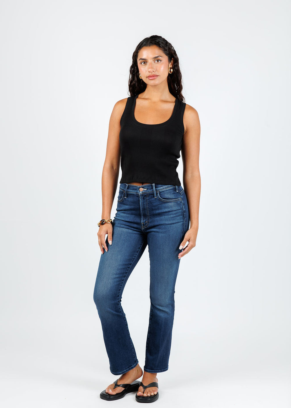 Goldie Cotton Variegated Rib Crop Tank in Black available at Barbara Katz