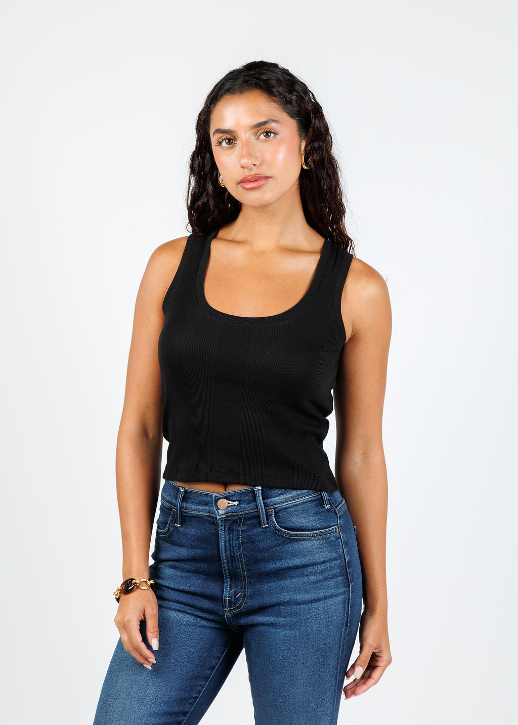 Goldie Cotton Variegated Rib Crop Tank in Black available at Barbara Katz