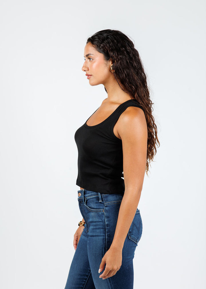 Goldie Cotton Variegated Rib Crop Tank in Black available at Barbara Katz