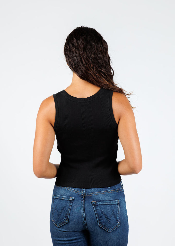 Goldie Cotton Variegated Rib Crop Tank in Black available at Barbara Katz