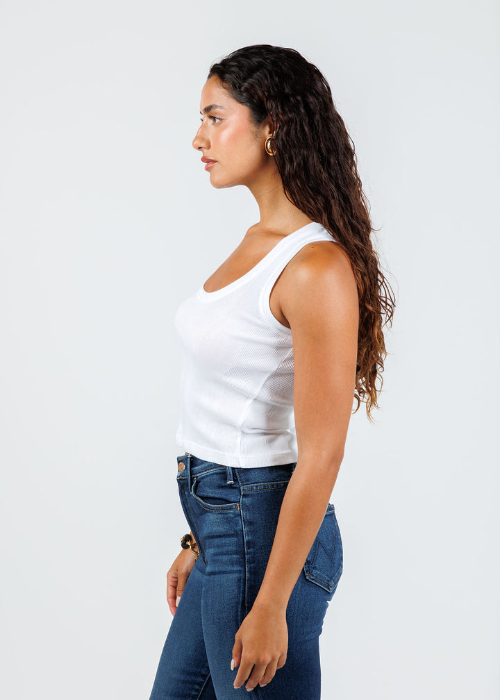 Goldie Cotton Variegated Rib Crop Tank in White available at Barbara Katz