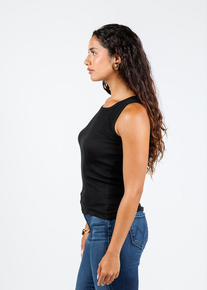 Goldie Cotton Variegated Rib Tank in Black available at Barbara Katz