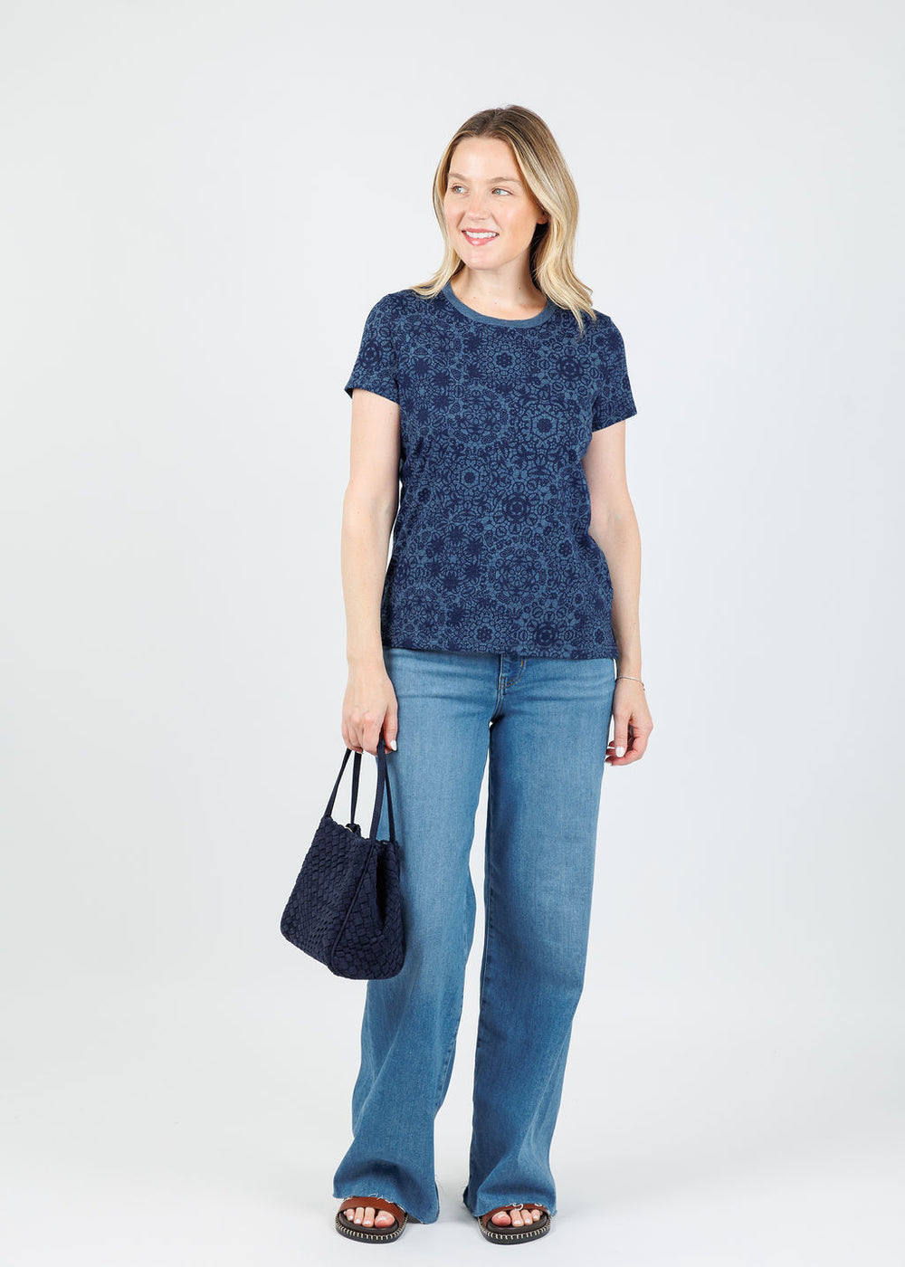 Goldie Eternity Lace Print Ringer Boy Tee in Denim Heather available at Barbara Katz