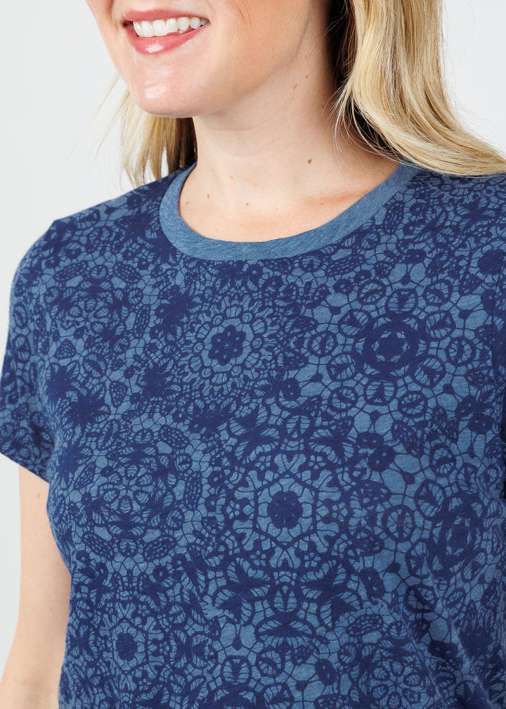 Goldie Eternity Lace Print Ringer Boy Tee in Denim Heather available at Barbara Katz