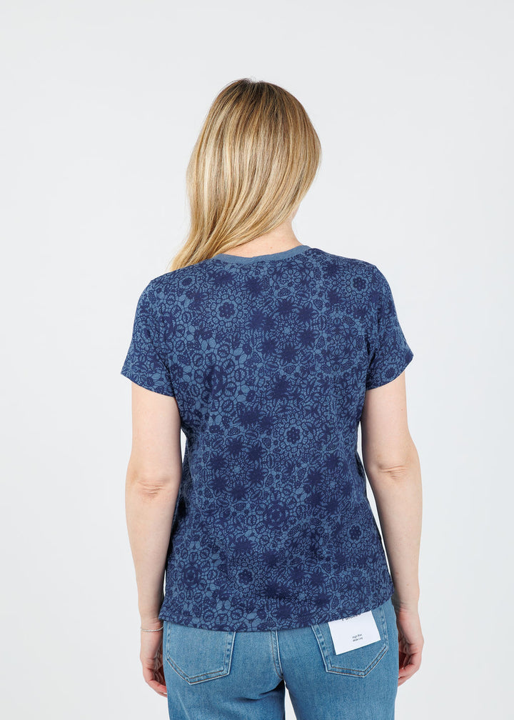 Goldie Eternity Lace Print Ringer Boy Tee in Denim Heather available at Barbara Katz