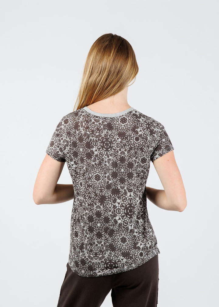 Goldie Eternity Lace Print Ringer Boy Tee in Gray Heather available at Barbara Katz