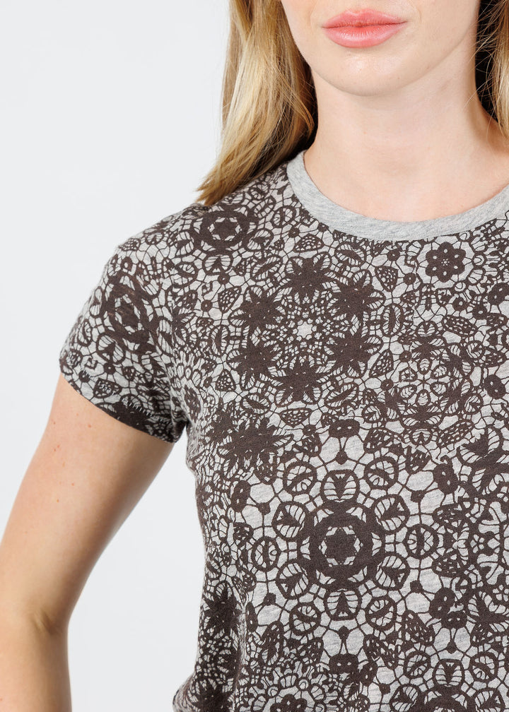 Goldie Eternity Lace Print Ringer Boy Tee in Gray Heather available at Barbara Katz