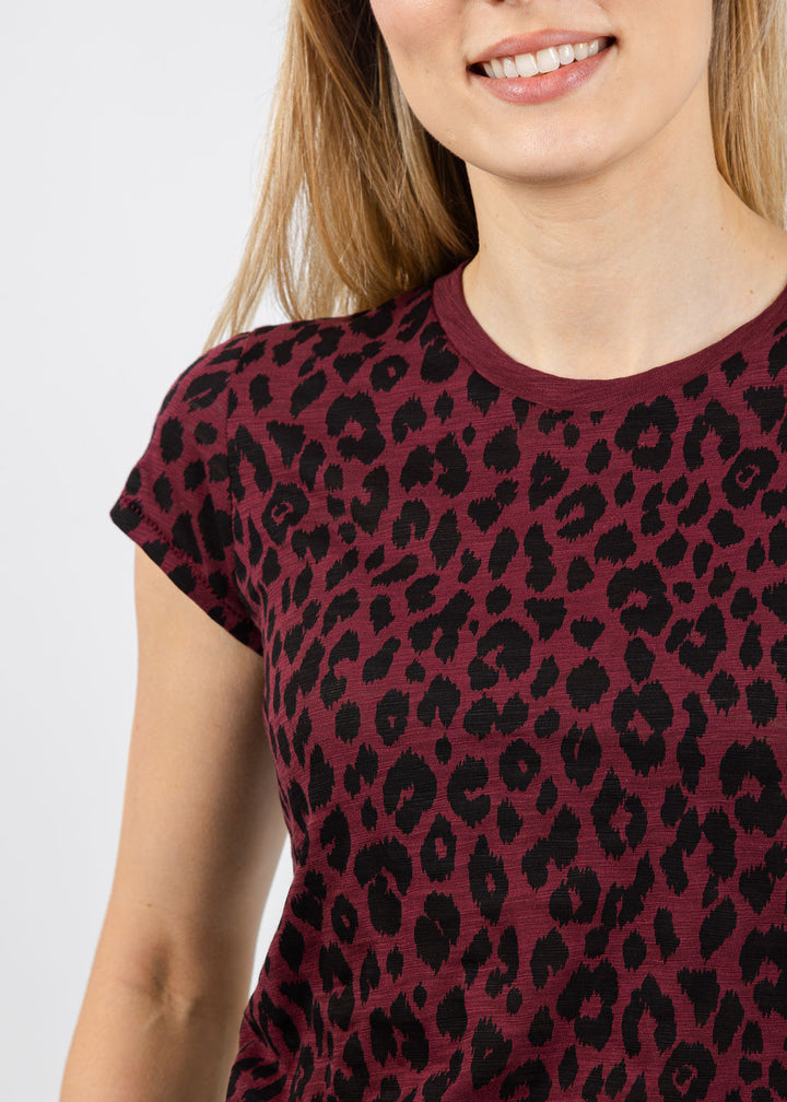 Goldie Leopard Fauve Ringer Tee in Bordeaux available at Barbara Katz