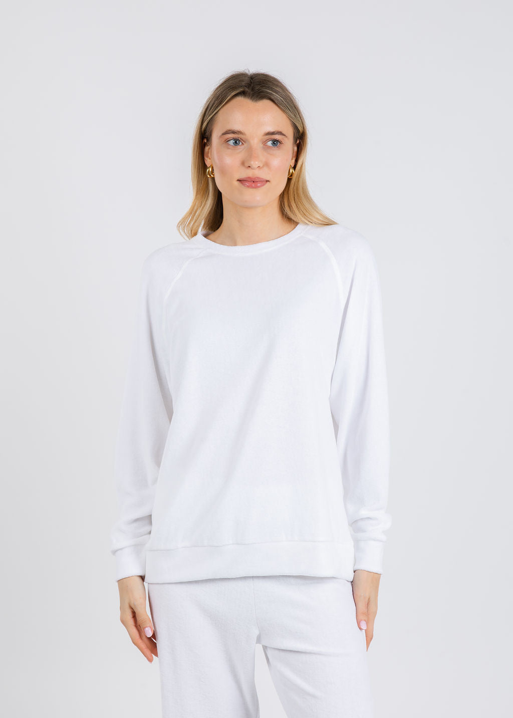 Goldie Life of Luxury Terry Crew Sweatshirt in White available at Barbara Katz
