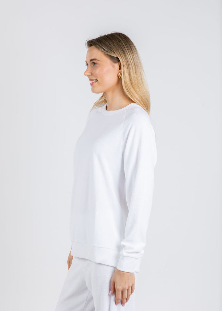 Goldie Life of Luxury Terry Crew Sweatshirt in White available at Barbara Katz