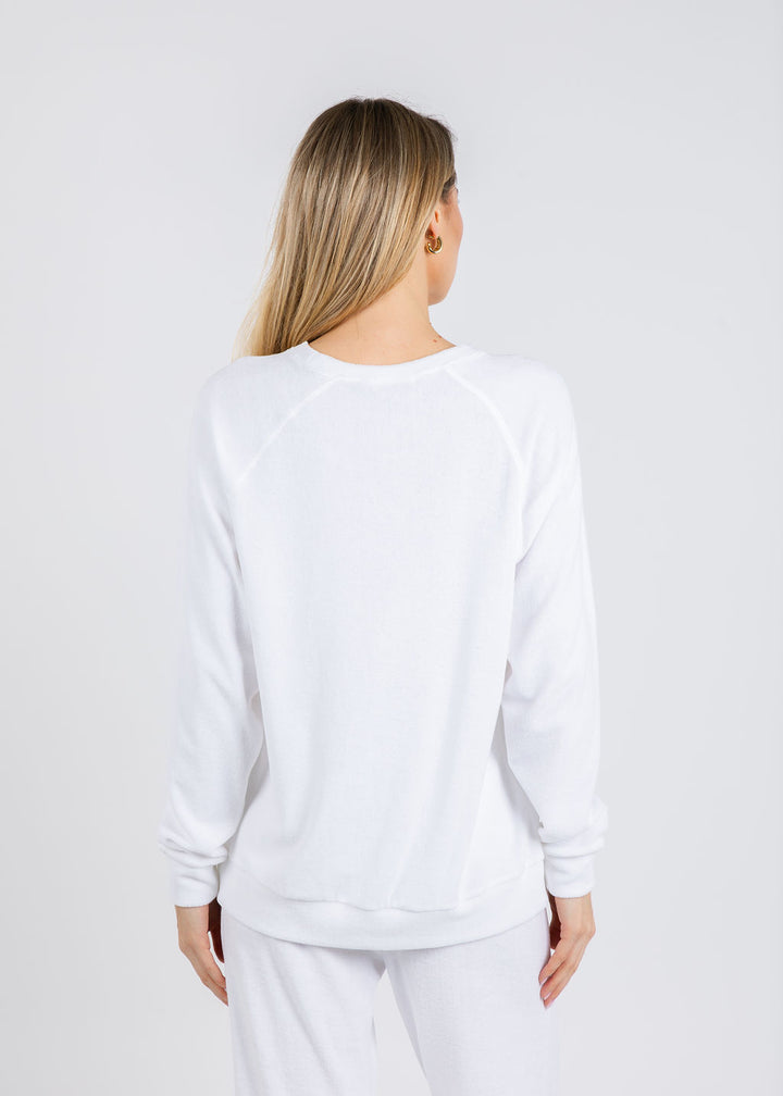 Goldie Life of Luxury Terry Crew Sweatshirt in White available at Barbara Katz