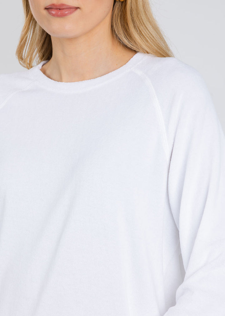 Goldie Life of Luxury Terry Crew Sweatshirt in White available at Barbara Katz