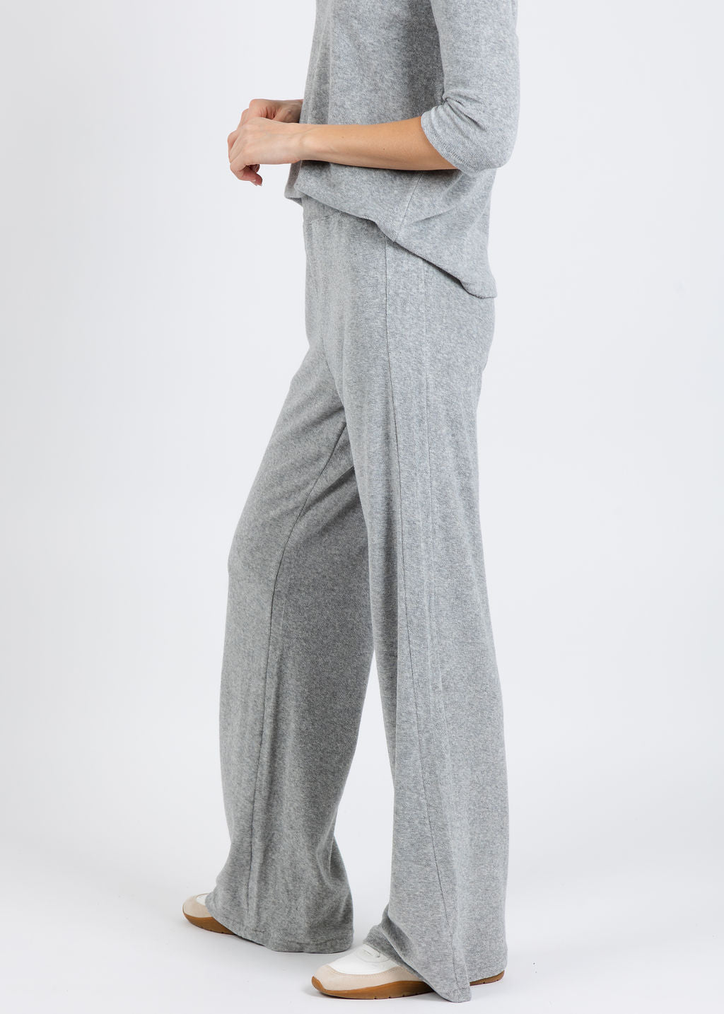 Goldie Life of Luxury Terry Flare Pants in Gray Heather available at Barbara Katz