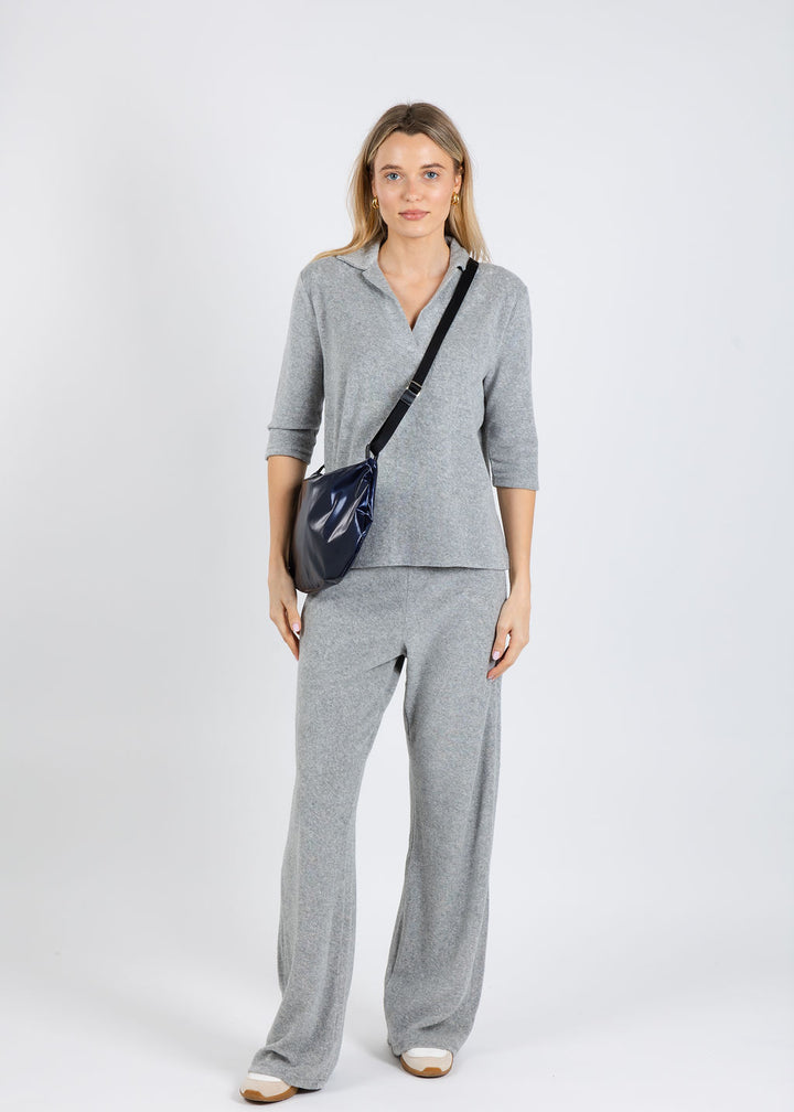 Goldie Life of Luxury Terry Polo and Terry Flare Pants in Gray Heather available at Barbara Katz