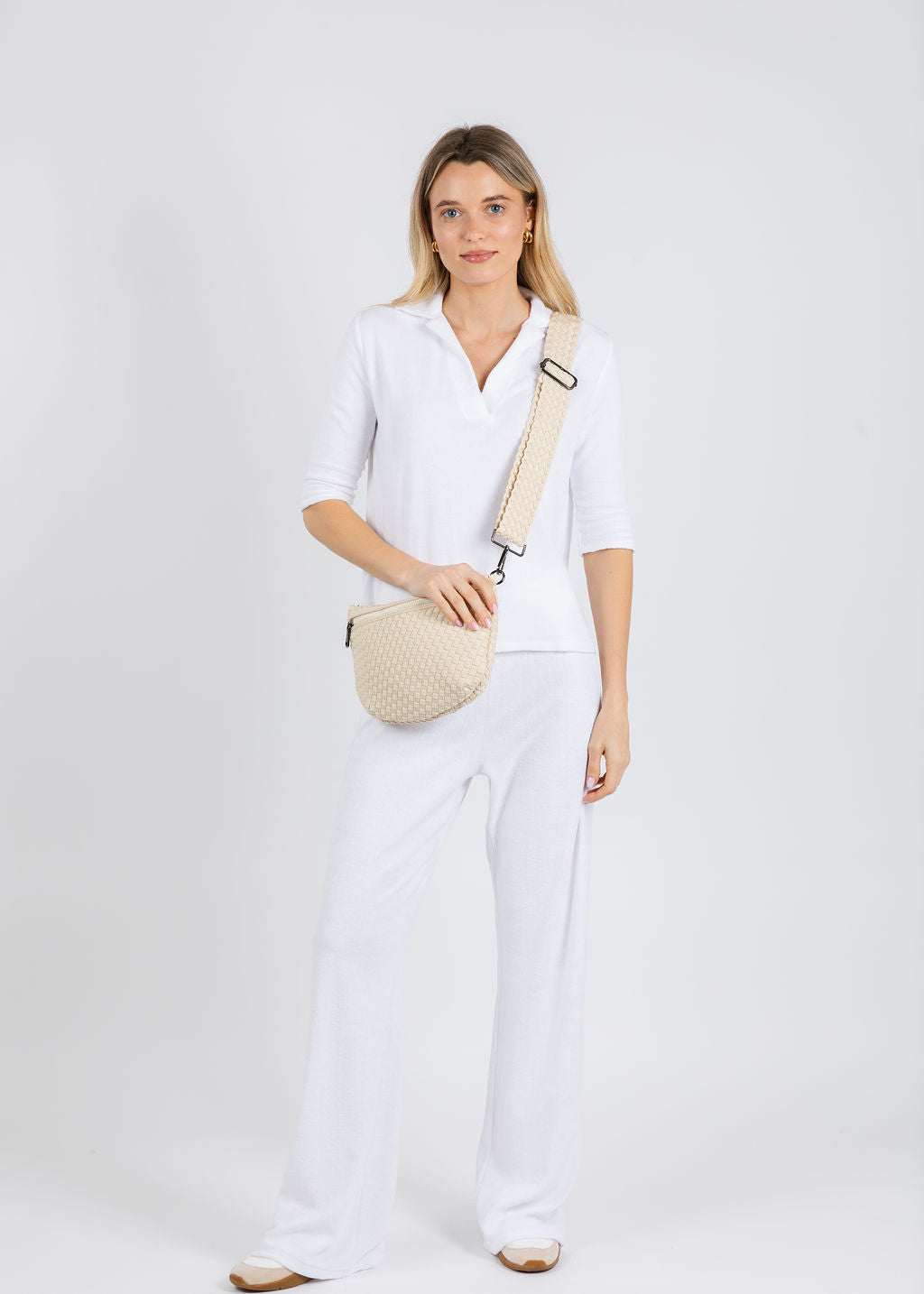 Goldie Life of Luxury Terry Polo and Terry Flare Pants in White available at Barbara Katz