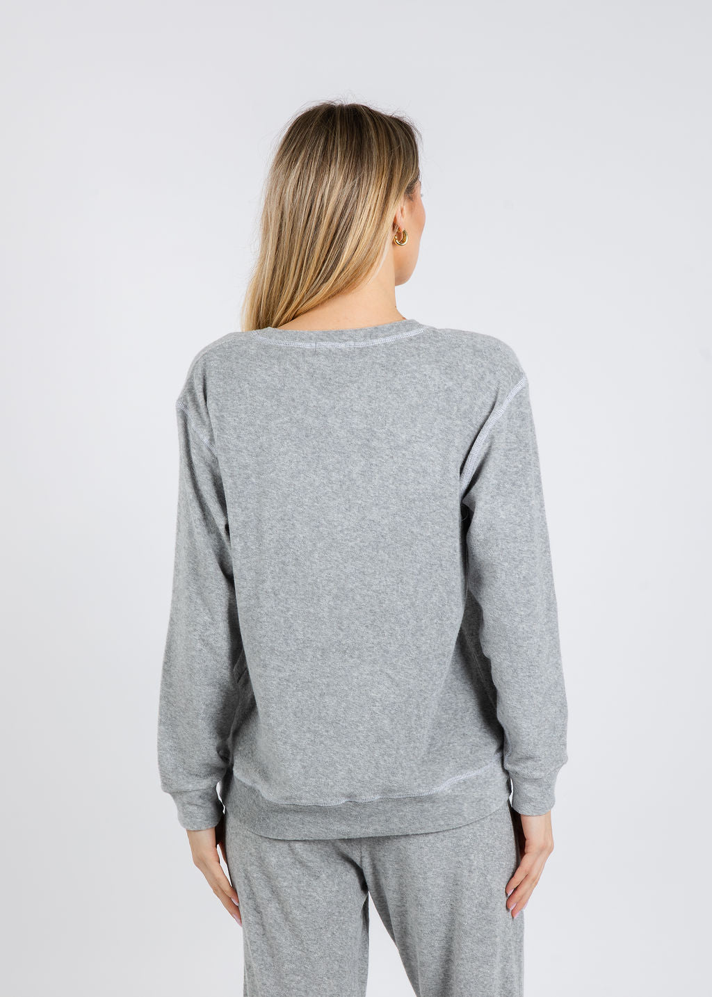Goldie Life of Luxury Terry V-Neck Sweatshirt in Gray Heather available at Barbara Katz