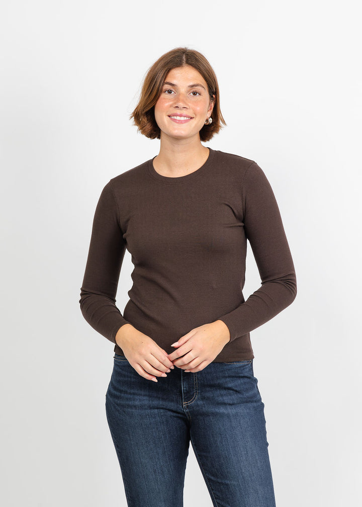 Goldie Lina Rib Long Sleeve Top in Coffee available at Barbara Katz