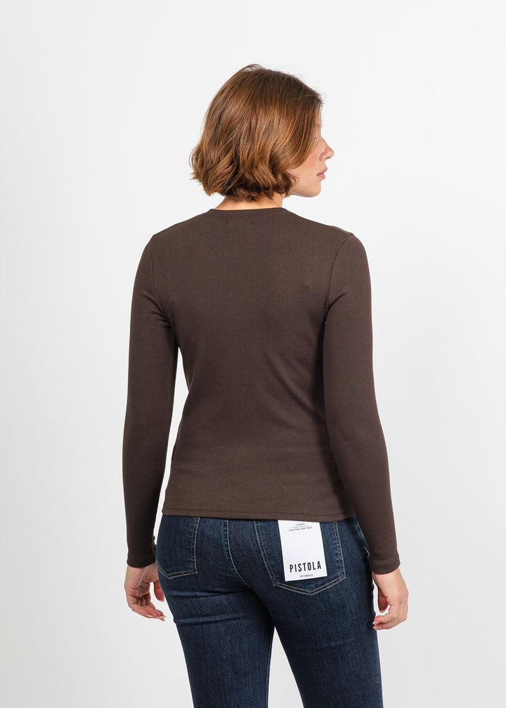 Goldie Lina Rib Long Sleeve Top in Coffee available at Barbara Katz