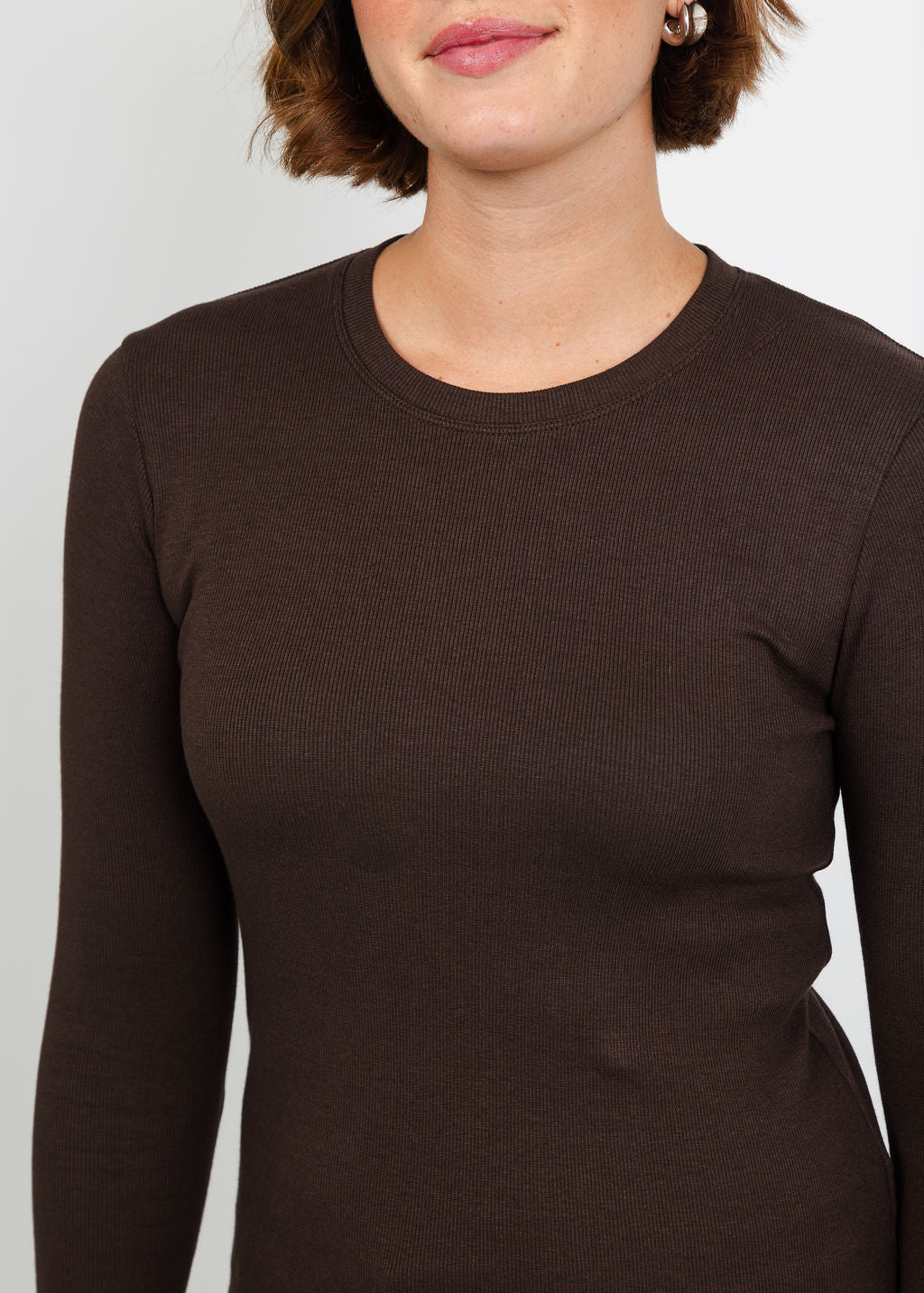 Goldie Lina Rib Long Sleeve Top in Coffee available at Barbara Katz