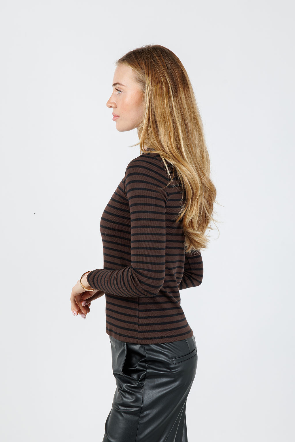 Goldie Lina Striped Long Sleeve Top in Coffee/Black available at Barbara Katz