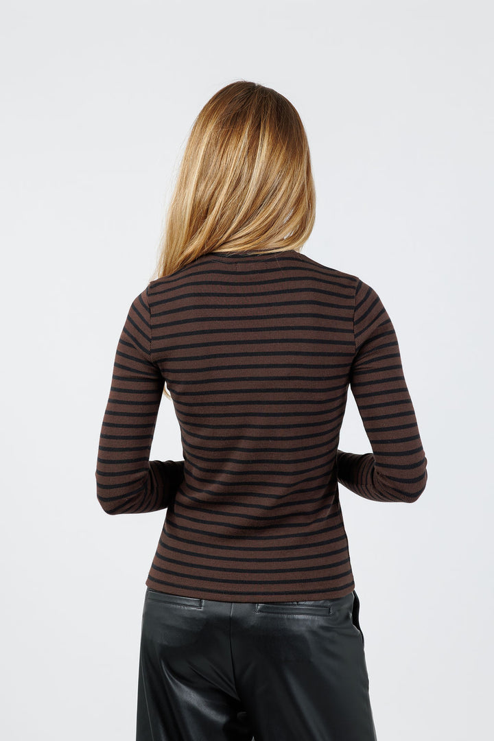 Goldie Lina Striped Long Sleeve Top in Coffee/Black available at Barbara Katz