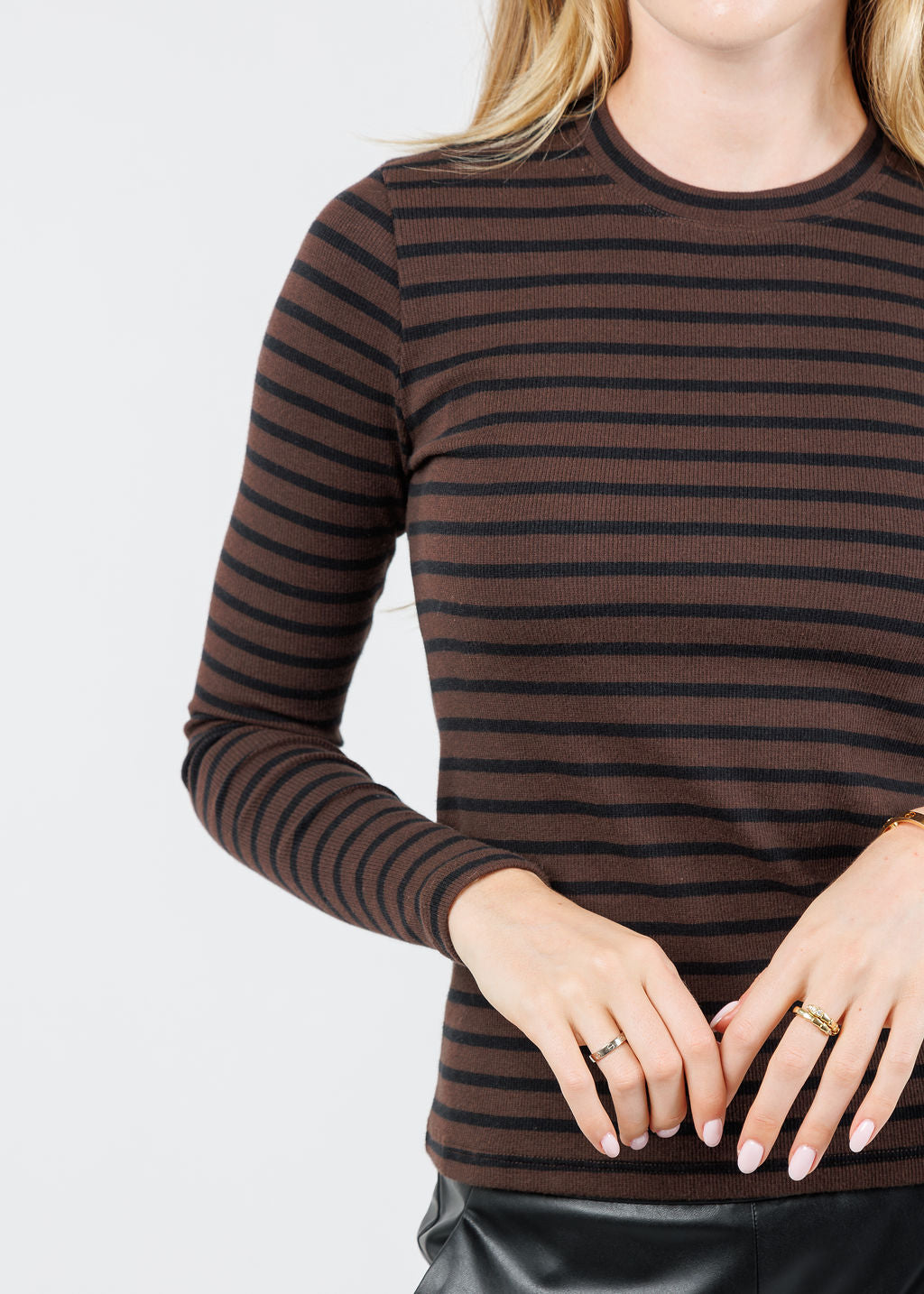 Goldie Lina Striped Long Sleeve Top in Coffee/Black available at Barbara Katz
