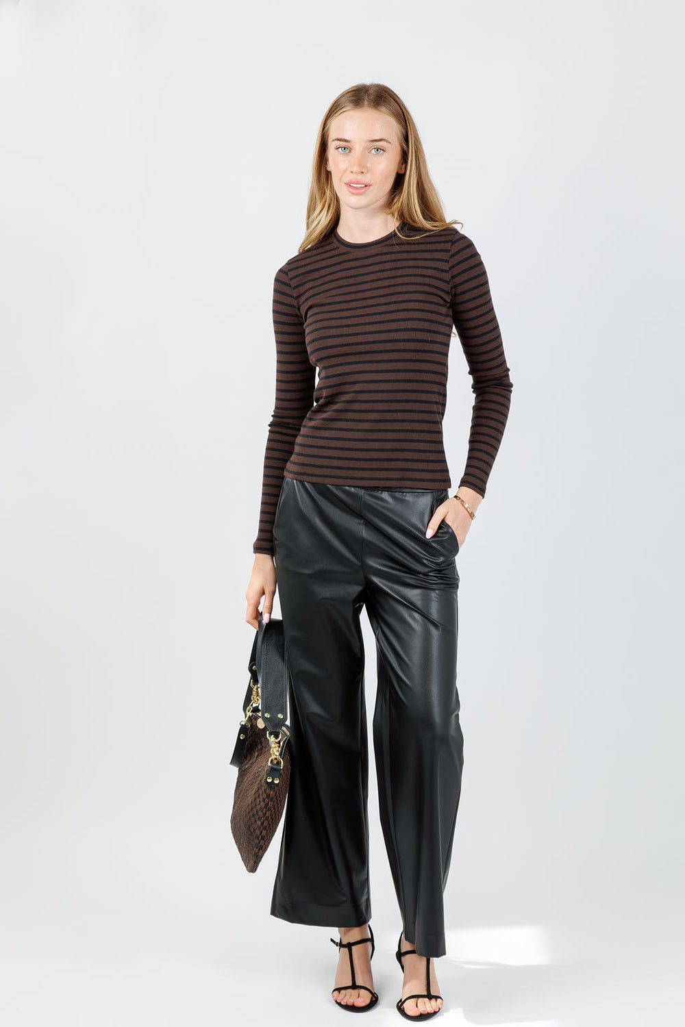 Goldie Lina Striped Long Sleeve Top in Coffee/Black available at Barbara Katz