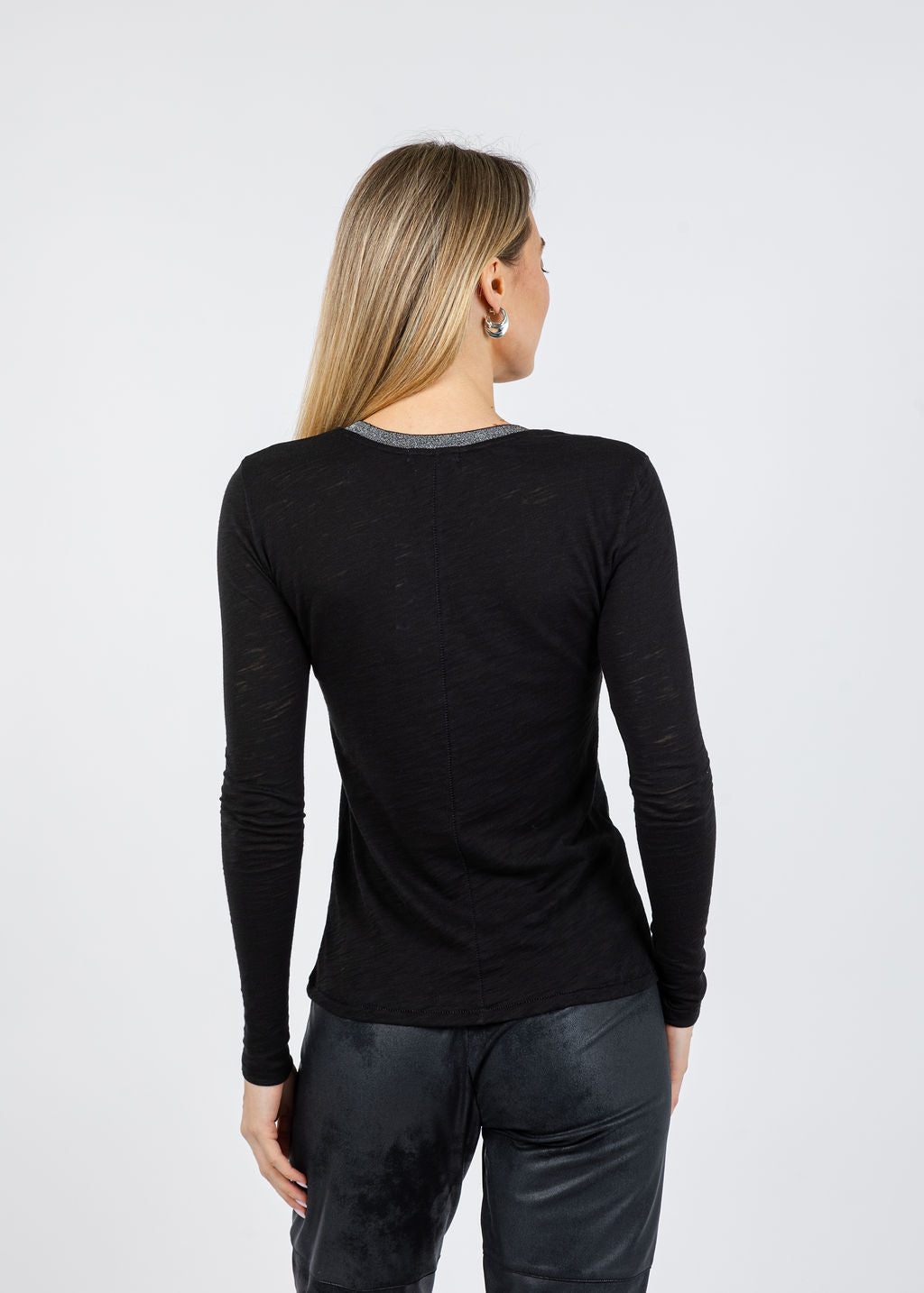 Goldie Long Sleeve Pavé Ringer Tee in Black available at Barbara Katz