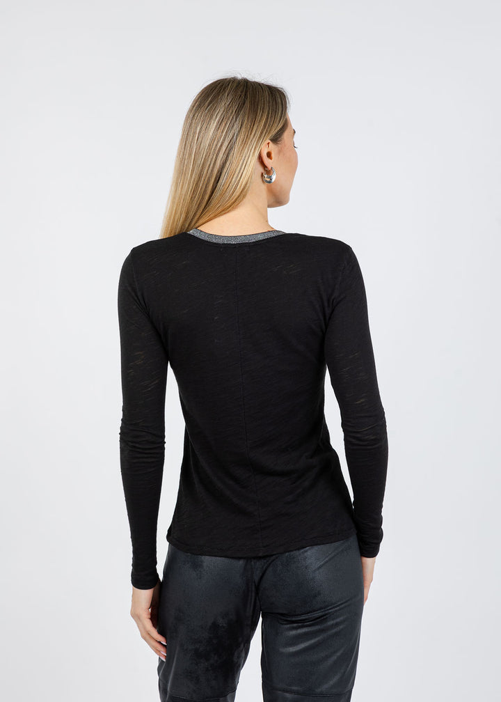 Goldie Long Sleeve Pavé Ringer Tee in Black available at Barbara Katz