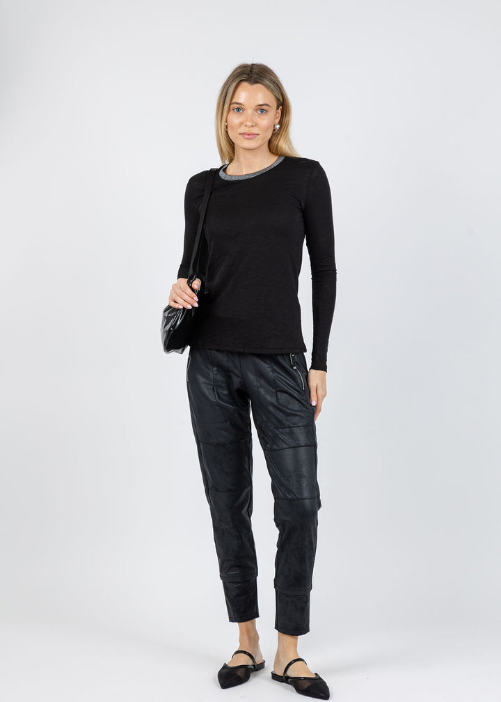 Goldie Long Sleeve Pavé Ringer Tee in Black available at Barbara Katz