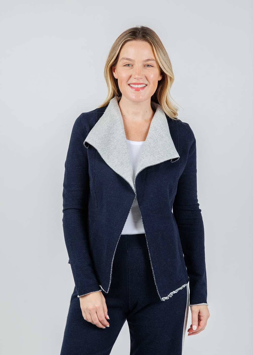 Goldie Melrose Light Draped Jacket in Navy available at Barbara Katz