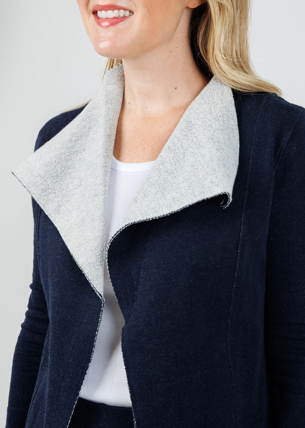 Goldie Melrose Light Draped Jacket in Navy available at Barbara Katz