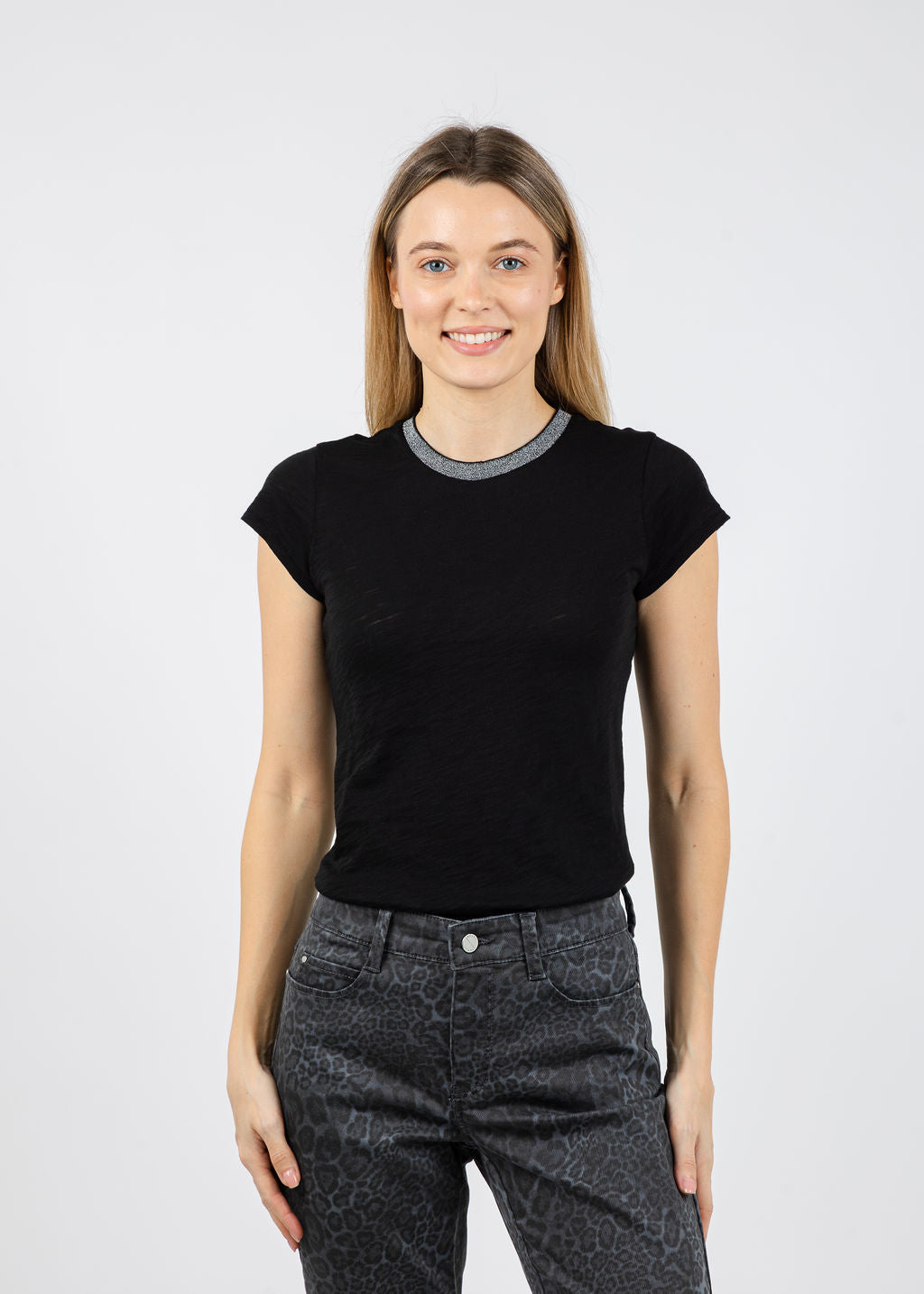 Goldie Metallic Pavé Ringer Tee in Black available at Barbara Katz