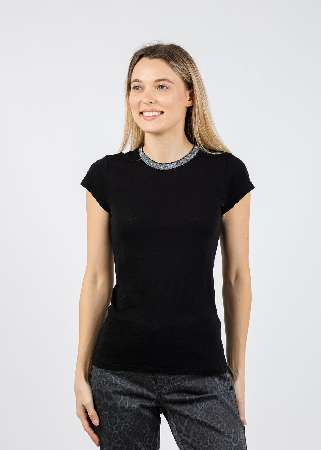 Goldie Metallic Pavé Ringer Tee in Black available at Barbara Katz