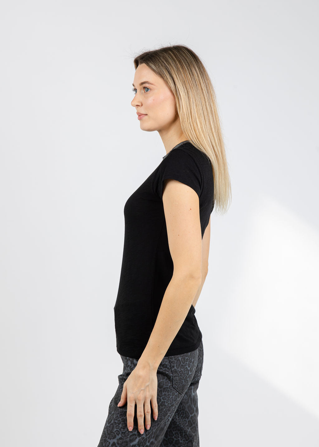 Goldie Metallic Pavé Ringer Tee in Black available at Barbara Katz