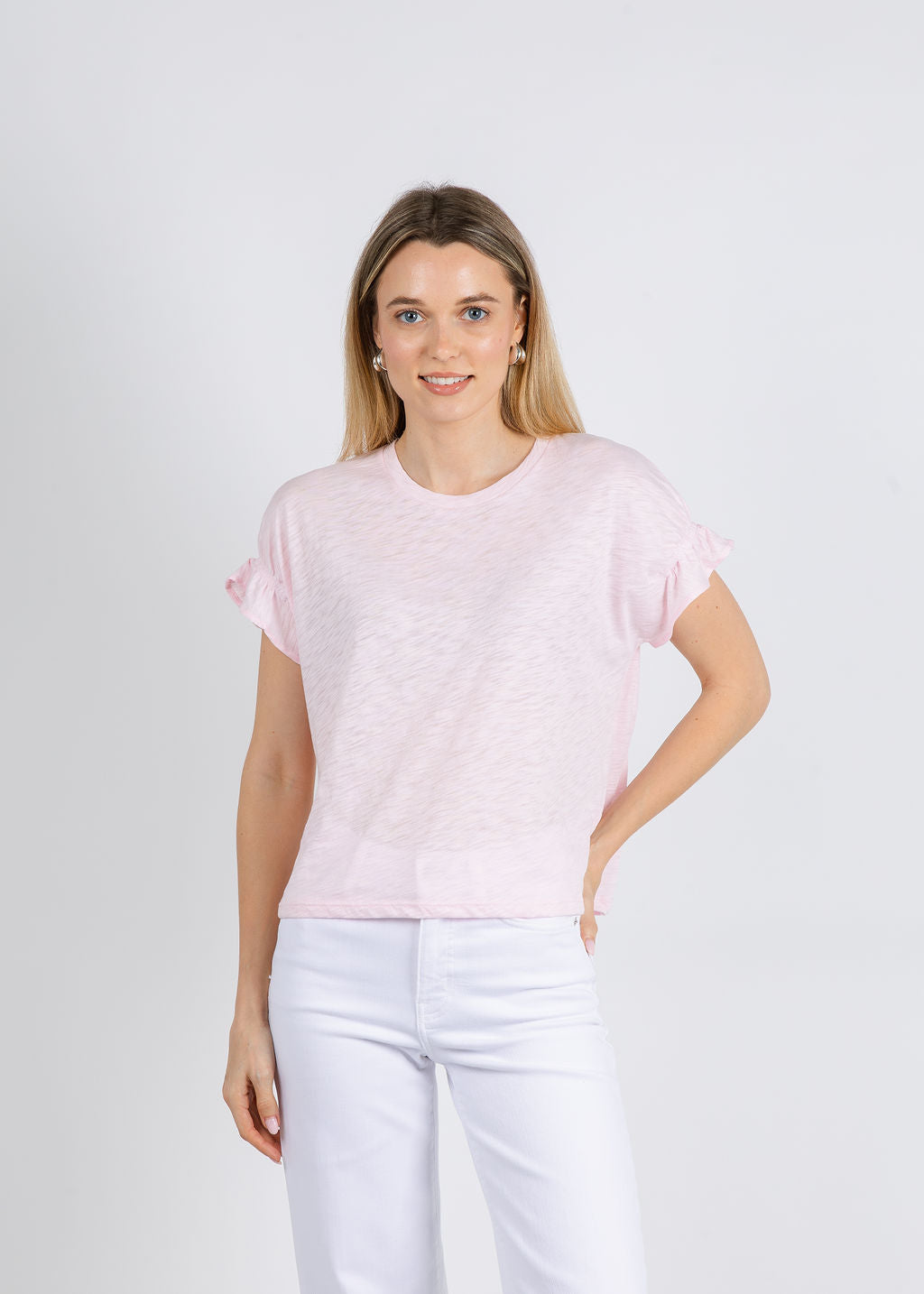 Goldie Mini Puff & Ruffle Sleeve Tee in Cherry Blossom available at Barbara Katz