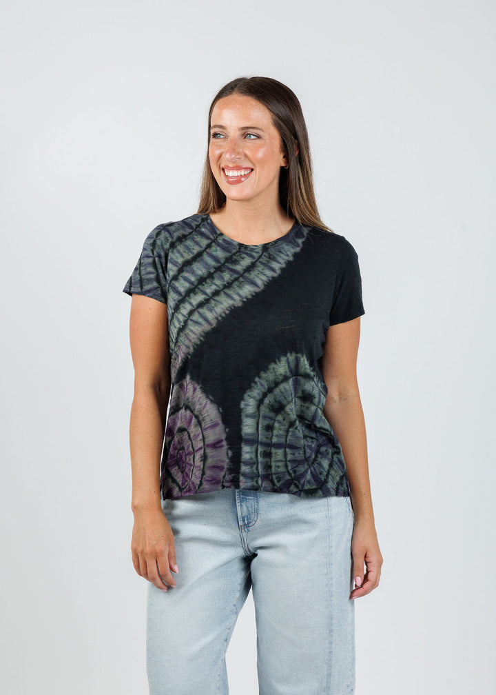 Goldie Patchwork Tie Dye Boy Tee in Charcoal Heather available at Barbara Katz