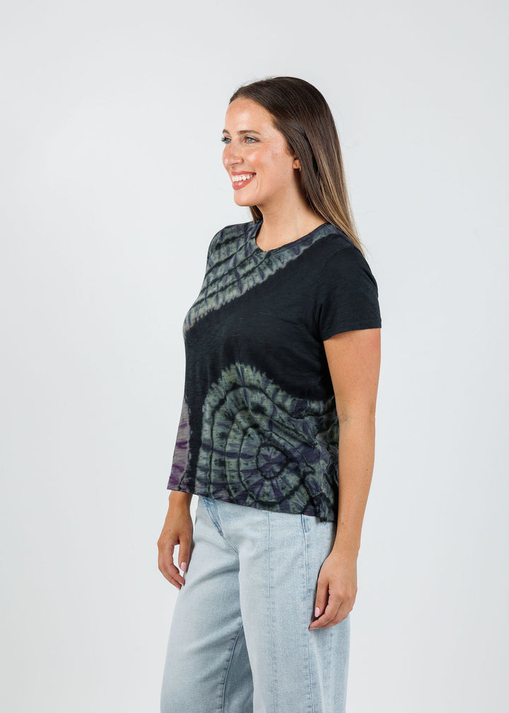 Goldie Patchwork Tie Dye Boy Tee in Charcoal Heather available at Barbara Katz