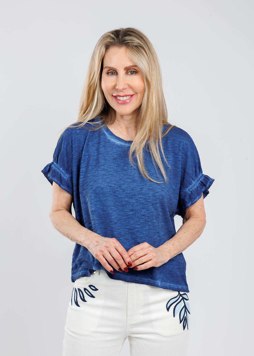 Goldie Puff & Ruffle Sleeve Tee in Limoges available at Barbara Katz