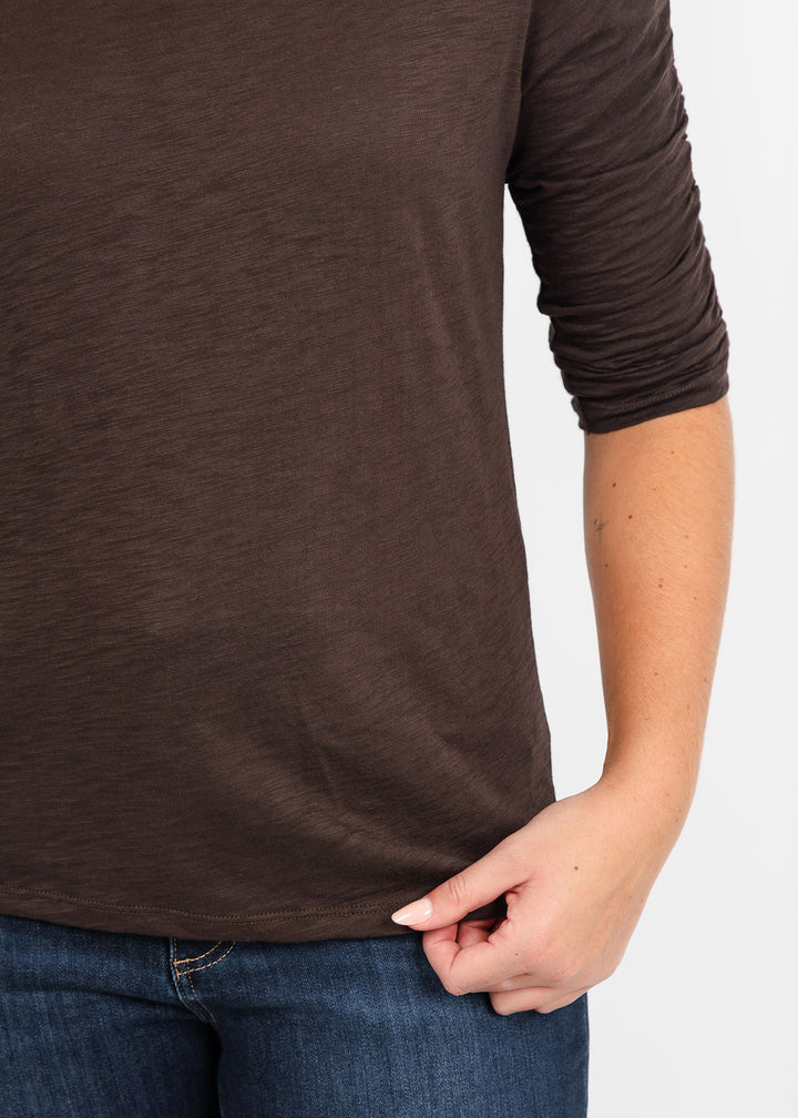 Goldie Ruched Half Sleeve Crew Tee in French Roast available at Barbara Katz