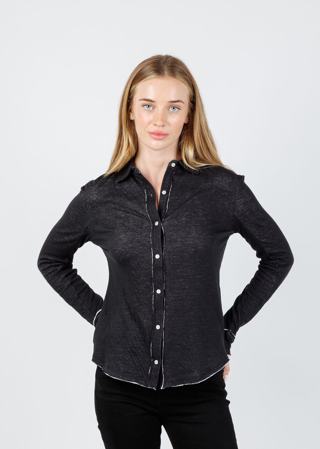 Goldie Sienna Double Layer Jersey Button-Up Shirt in Black/White available at Barbara Katz