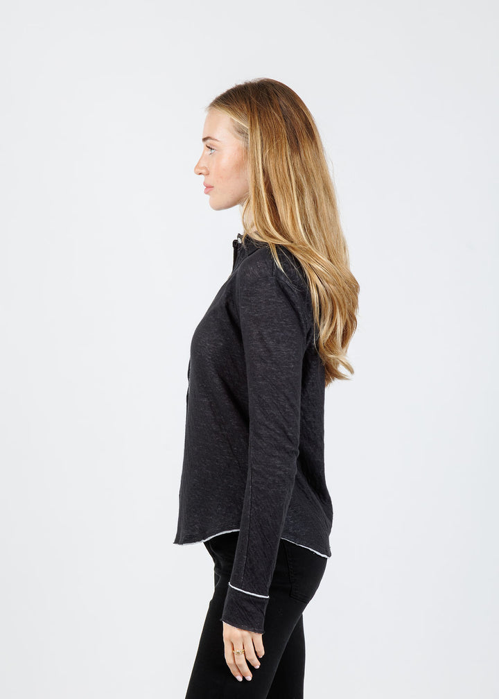 Goldie Sienna Double Layer Jersey Button-Up Shirt in Black/White available at Barbara Katz