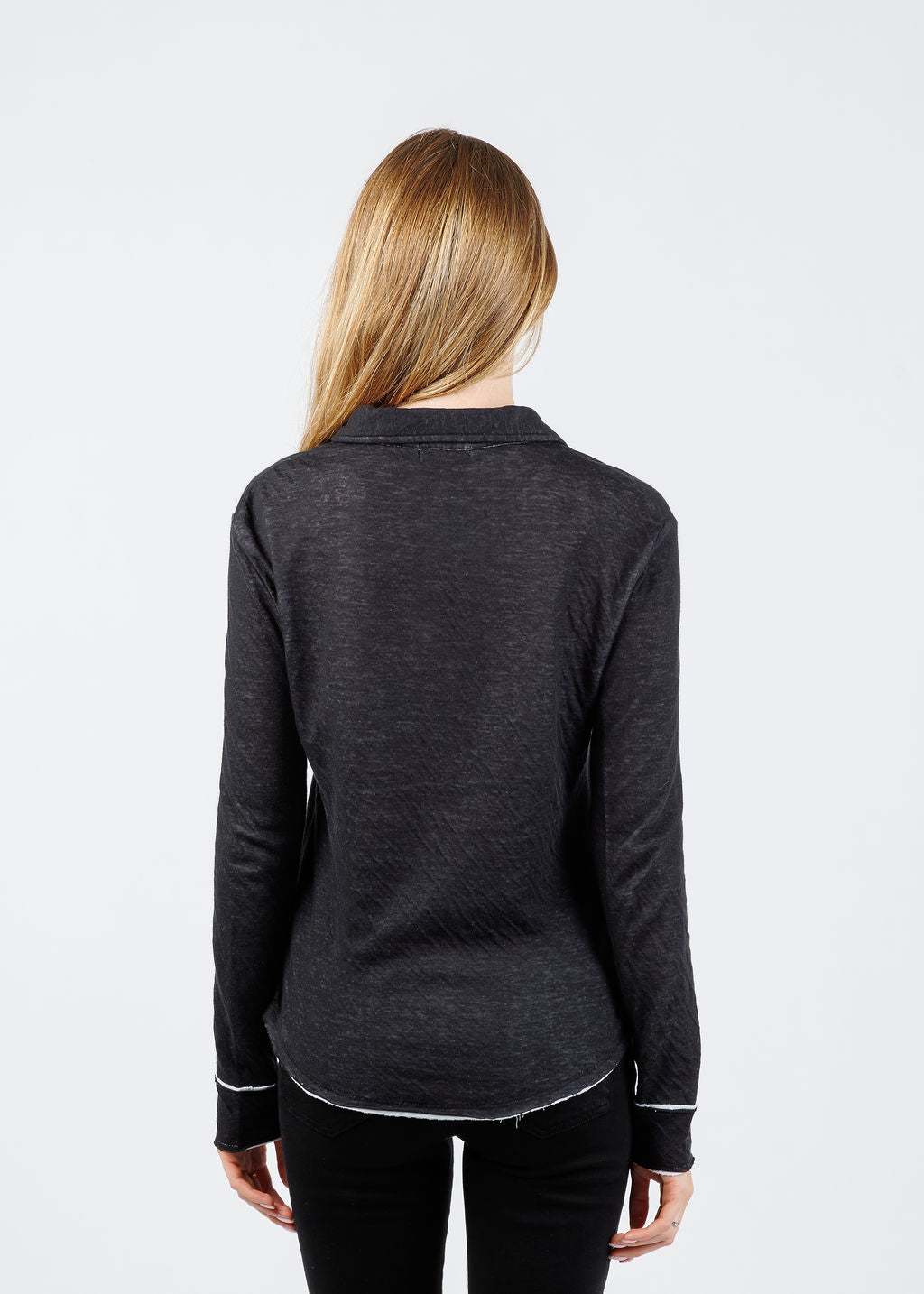 Goldie Sienna Double Layer Jersey Button-Up Shirt in Black/White available at Barbara Katz