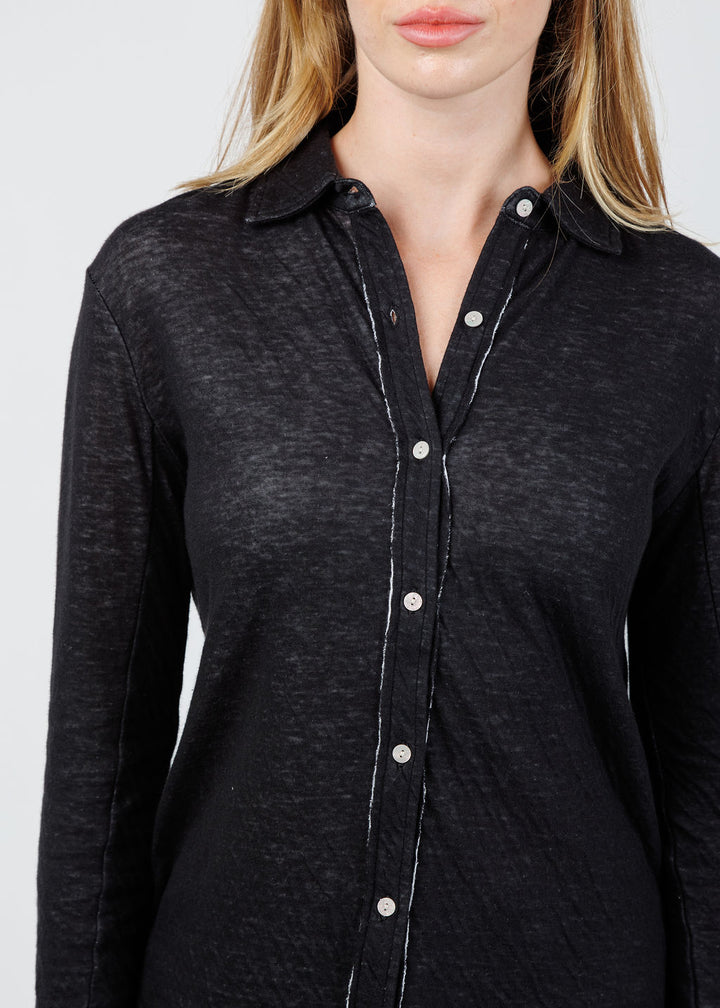 Goldie Sienna Double Layer Jersey Button-Up Shirt in Black/White available at Barbara Katz